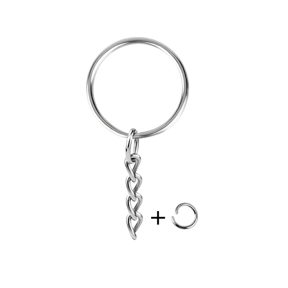 30pcs Silver Plated Metal Blank Keyring Keychain Split Key Ring with Chain Climbing Buckles Carabiner Keychain Rings Accessories