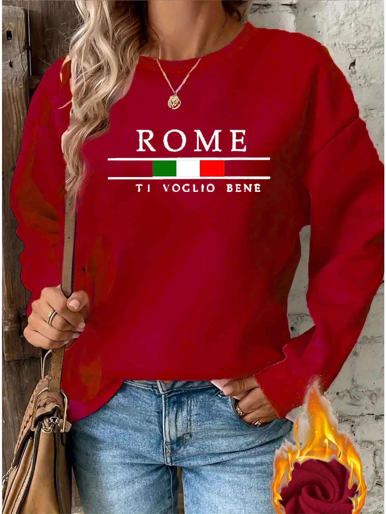 Women's autumn and winter casual fashion loose comfortable warm ROME pattern printed round neck long sleeved pullover