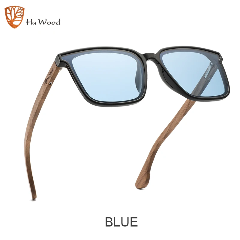 Hu Hout Vierkante Mannen Vrouwen Zonnebril Gepolariseerde Zonnebril Blauwe Lenzen Houten Benen Shades Uv400 GR8052 - afbeelding 1