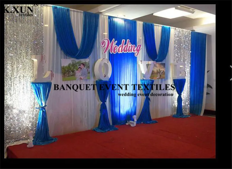 

White Color Ice Silk Backdrop Curtain Wedding Stage Background With Colors Sequin Swag Drapery Event Party Decoratopn