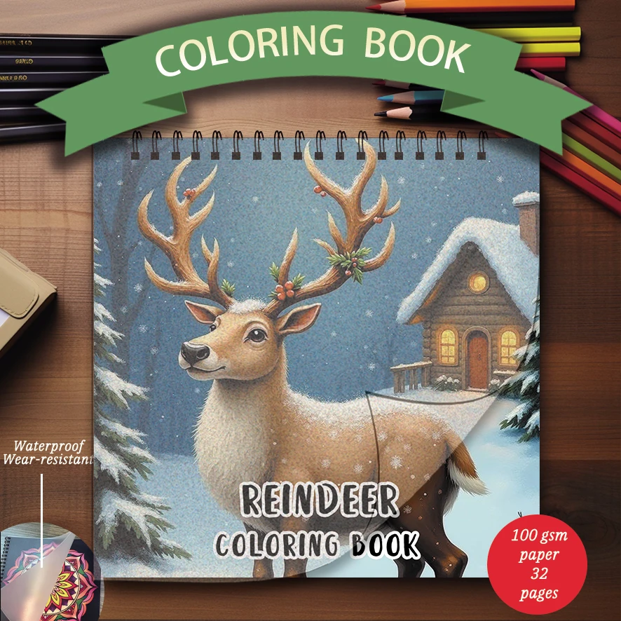 Smart Deer Coloring Book - 8.27 x 8.27 inches 32 pages coloring book - ideal gift for family or friends