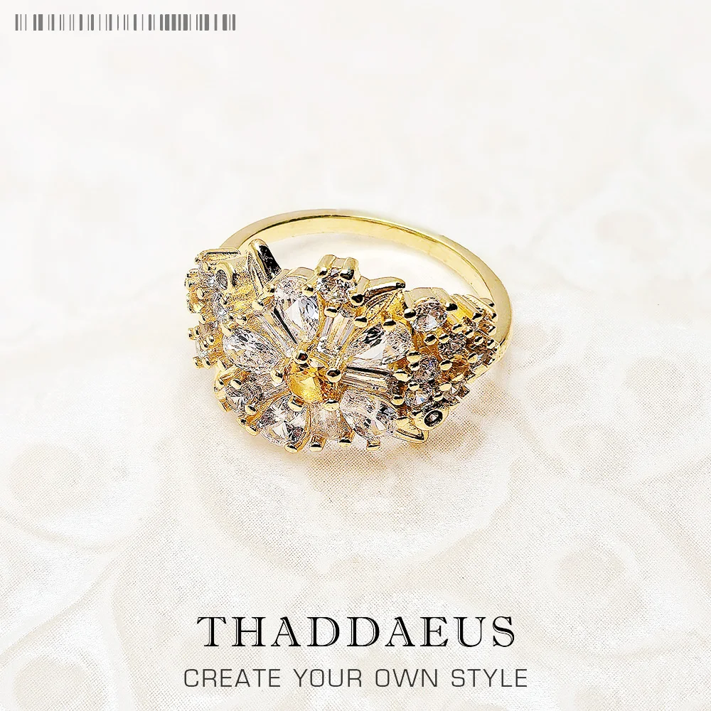 

Gold-plated Flower Cocktail Ring Lovely Daisy Fine Jewerly For Women Autumn Brand New Romantic Gift In 925 Sterling Silver