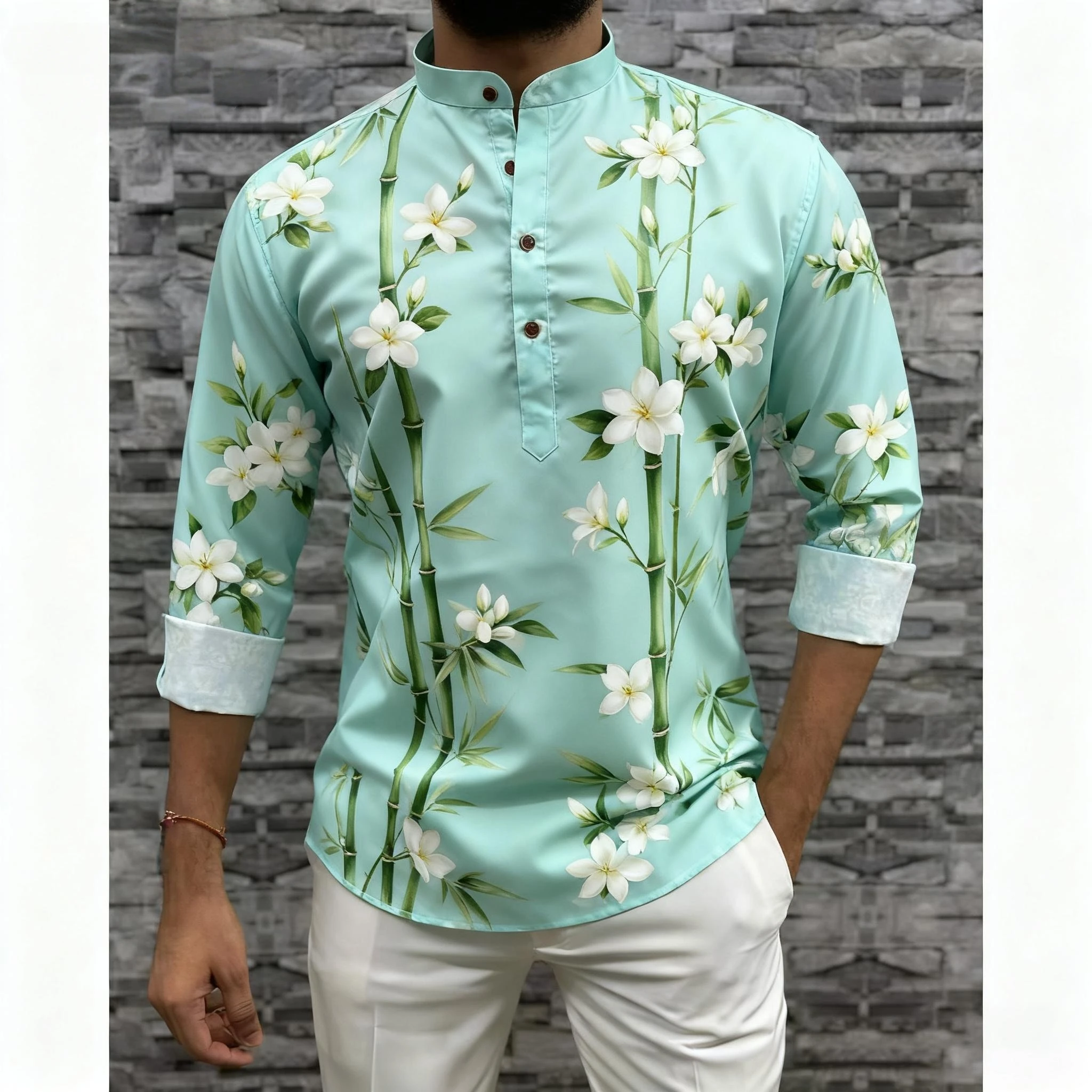 قميص مسلم قفطان دبي رداء رجالي بأكمام طويلة نمط عرقي 2026 ياقة واقفة ملابس عربية Ropa Musulmana Hombre