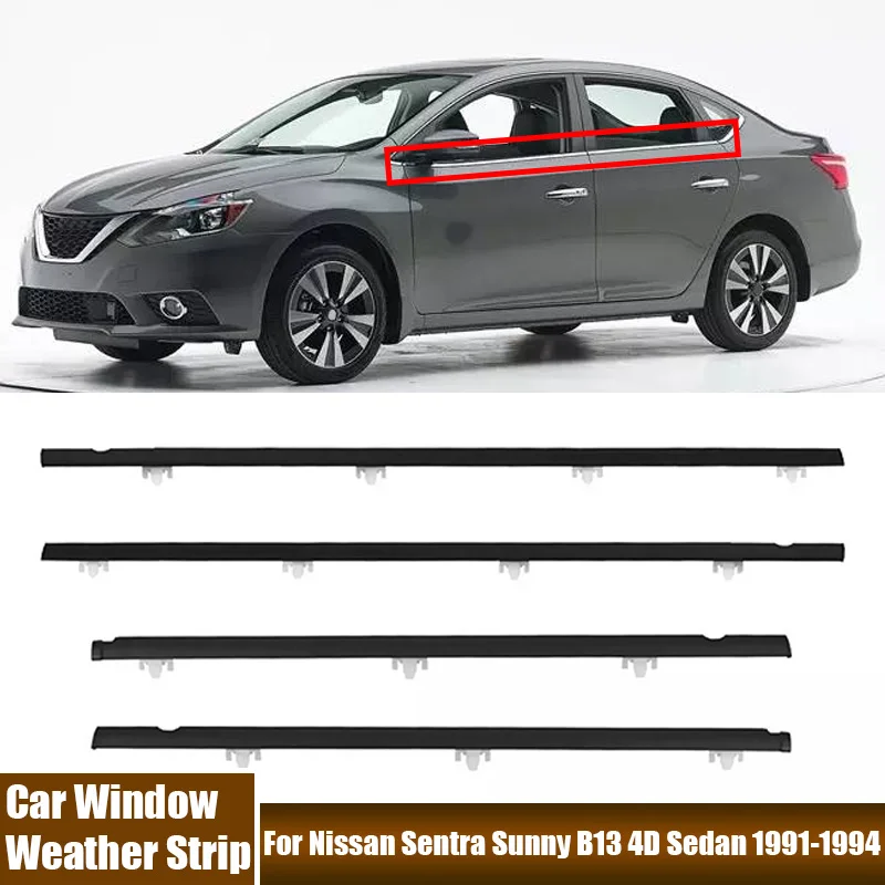 4Pcs/set Car Window Glass Weather Rubber Strips Waterproof Pressure Sealing Strip For Nissan Sentra Sunny B13 4D Sedan 1991-1994