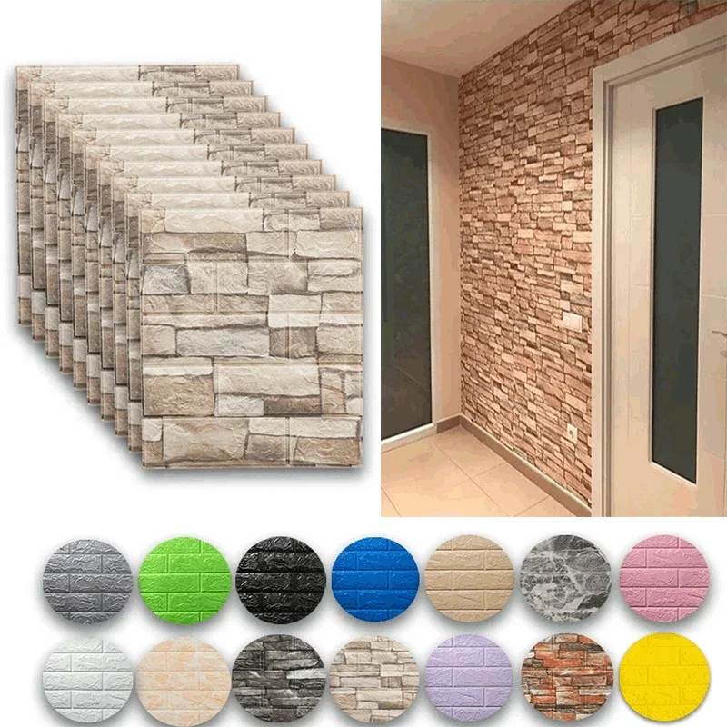 10/20PCS 3MM 3D Wallpaper PE Foam Wall Sticker Home Decor Self Adhesive Peel and Stick Sticker Brick Wall Paper for Living Room