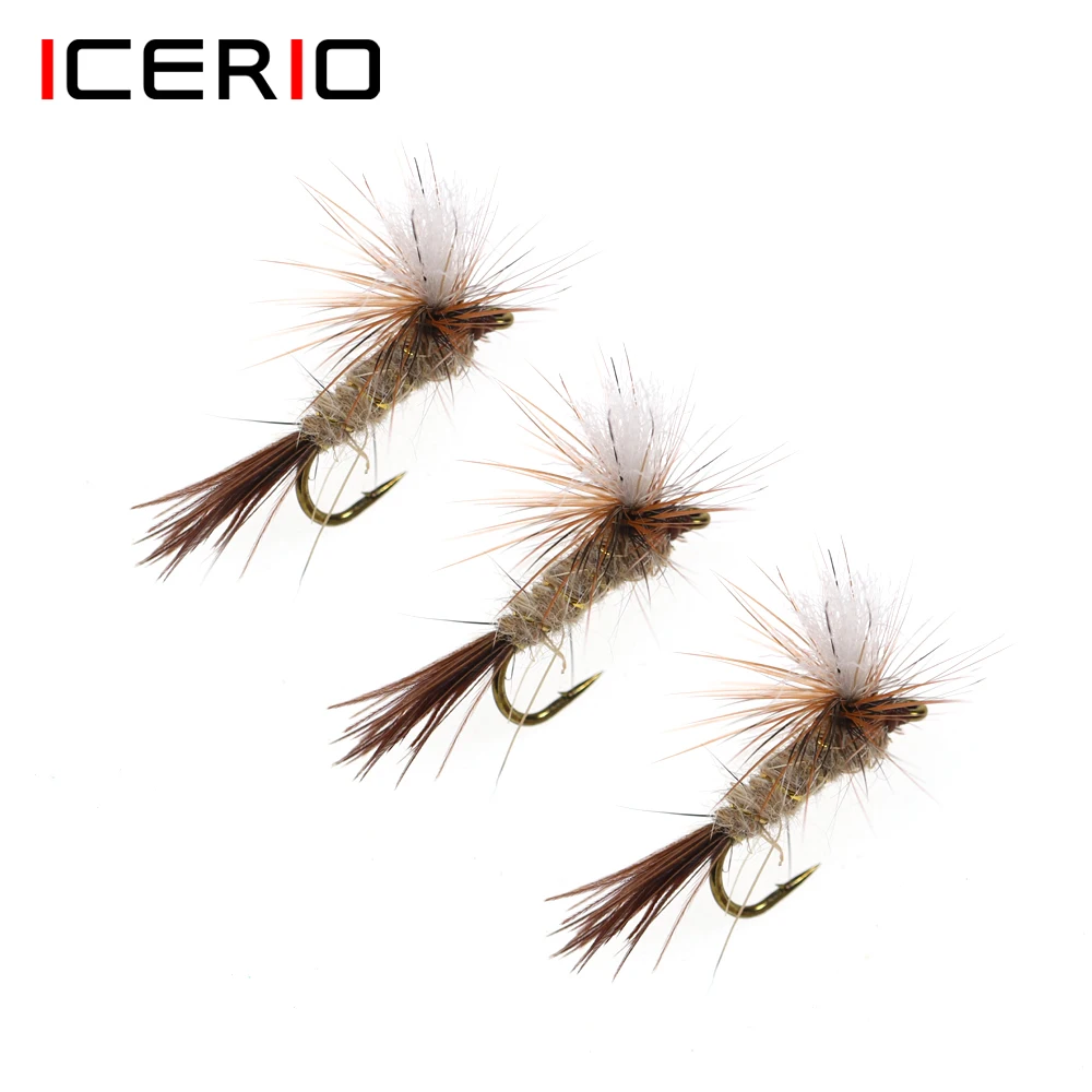 ICERIO 6pcs #14 Parachute Adams Dry Fly Brown Hare’s Ear Body Bronzed Hooks Caddis Midge Mayfly Trout Fishing Lure Bait