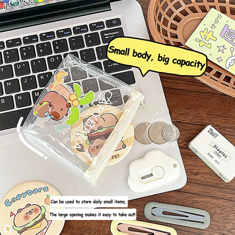 Cute Capybara Coin Storage Bag Cartoon Design PVC Zipper Waterproof Storage Bag Small Cosmetic Bag Clear Pouch Mini Wallet