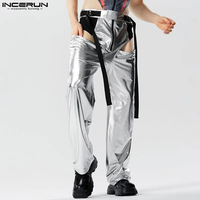 2023 Men Pants Patchwork Zipper Hollow Out Loose Sexy Trousers Men Streetwear Joggers Shiny Party Fashion Pantalon S-5XL INCERUN