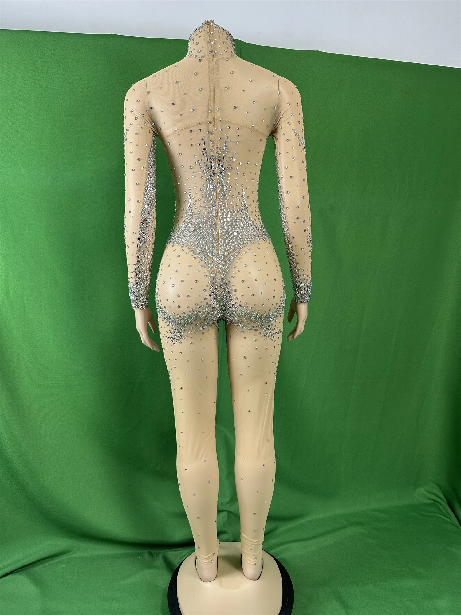 Sparkly Rhinestone Jumpsuits Women Men Stretch Mesh Stage Wear Birthday Queen Outfit Performance Costume Carnival Full Bodysuits