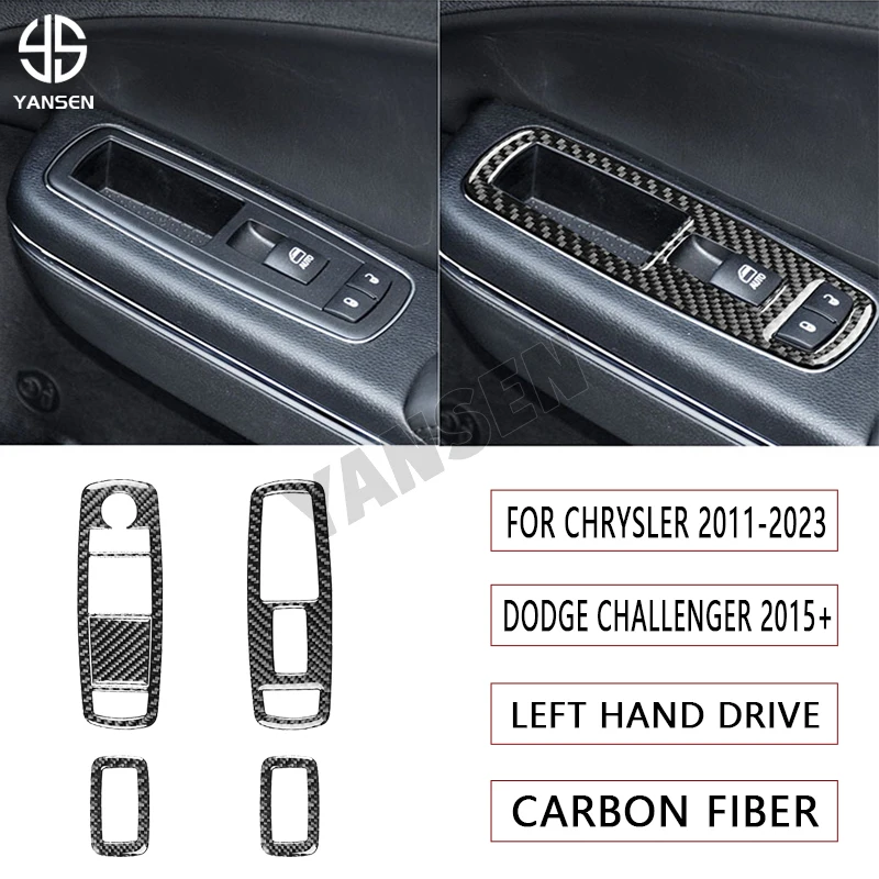 

Car Window Lift Switch Panel Decorative Cover Carbon Fiber Sticker For Dodge Challenger 2015+ For Chrysler 2011-2023 Accessories