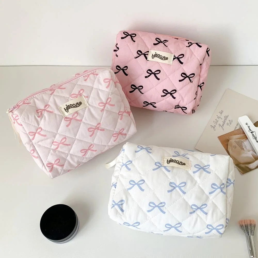 Ladies' Bow Portable Large Capacity Handheld Makeup Bag and Toiletry Storage Bag