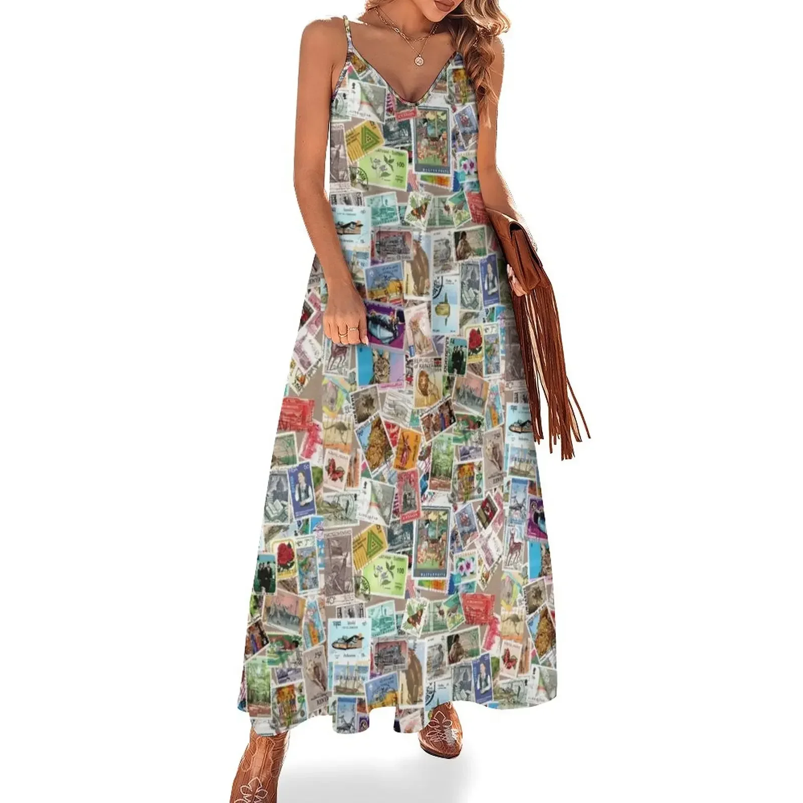 

Vintage postage stamps Sleeveless Dress Long dress woman women's clothing summer 2024 novelties Dress