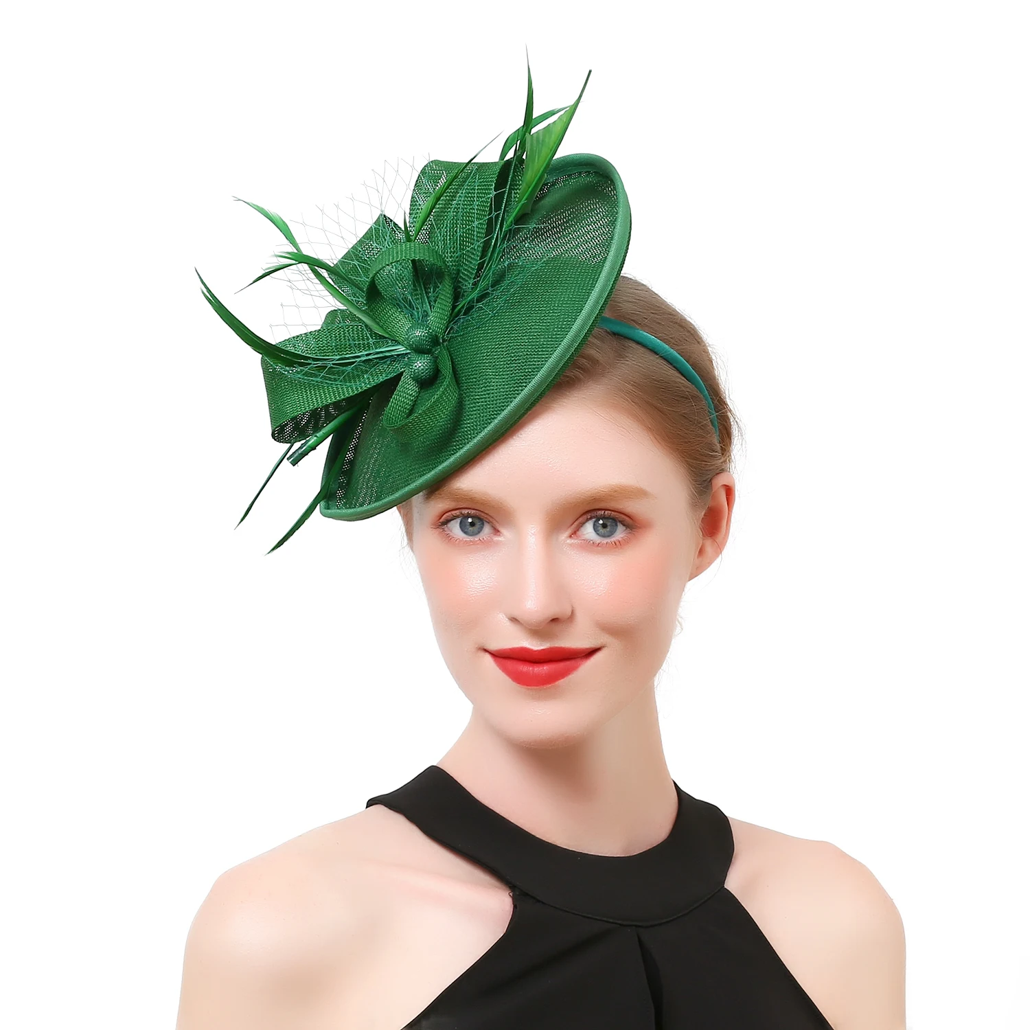 

Лидер продаж, шляпа премиум-класса для женщин, дерби, свадебное перо, Sinamay Fascinator, чаепитие, повязка на голову для невесты