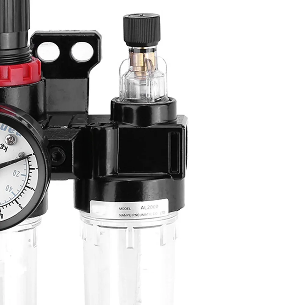Aluminum Alloy Air Filter Regulator Lubricator Semi-Auto Drain Valve Compact Compressed Air Filter Regulator Black