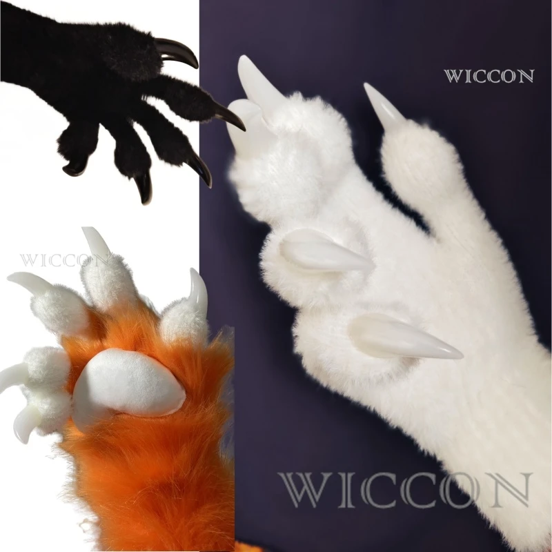 Guantes peludos Kigurumi para Cosplay, guante de felpa completo, garra negra, blanca, garra Multicolor, bonito regalo