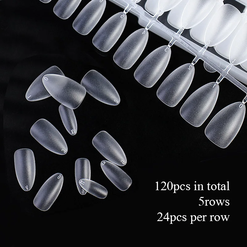120pcs Almond Acrylic Salon Full Cover Nail Extension Sculpted Soft Gel Nail Tips Press On Capsule Artificial Fake Nails