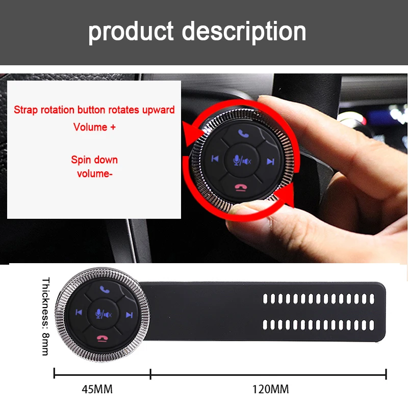 Modelo Universal plateado y negro, 5 botones, retroiluminación LED inalámbrica inteligente, botón de volante Universal luminoso