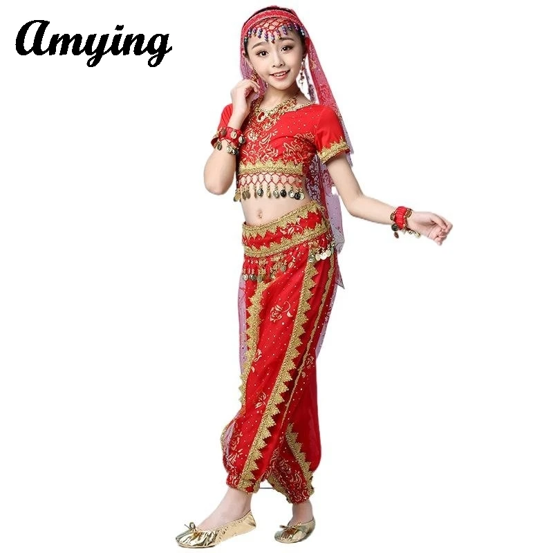 

India Belly Dance Costumes Set Girls Stage Performance Practice Dance Wear Attire Outfit New Kids Bollywood Egypt Dance Clothing