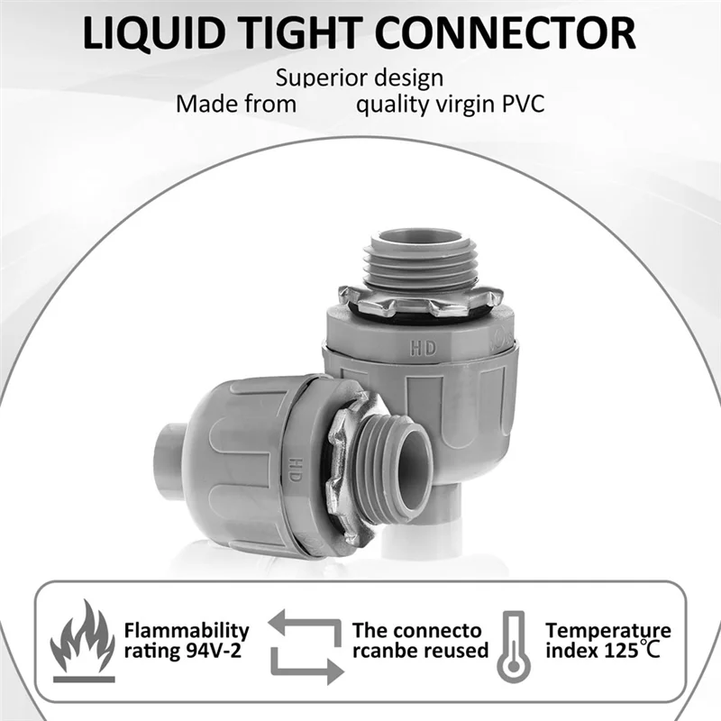 

YFYS 20 Pcs Conduit Connectors, 1/2 Inch Liquid Tight Connector NPT Non-Metallic For PVC Electrical Flexible Conduit Fittings