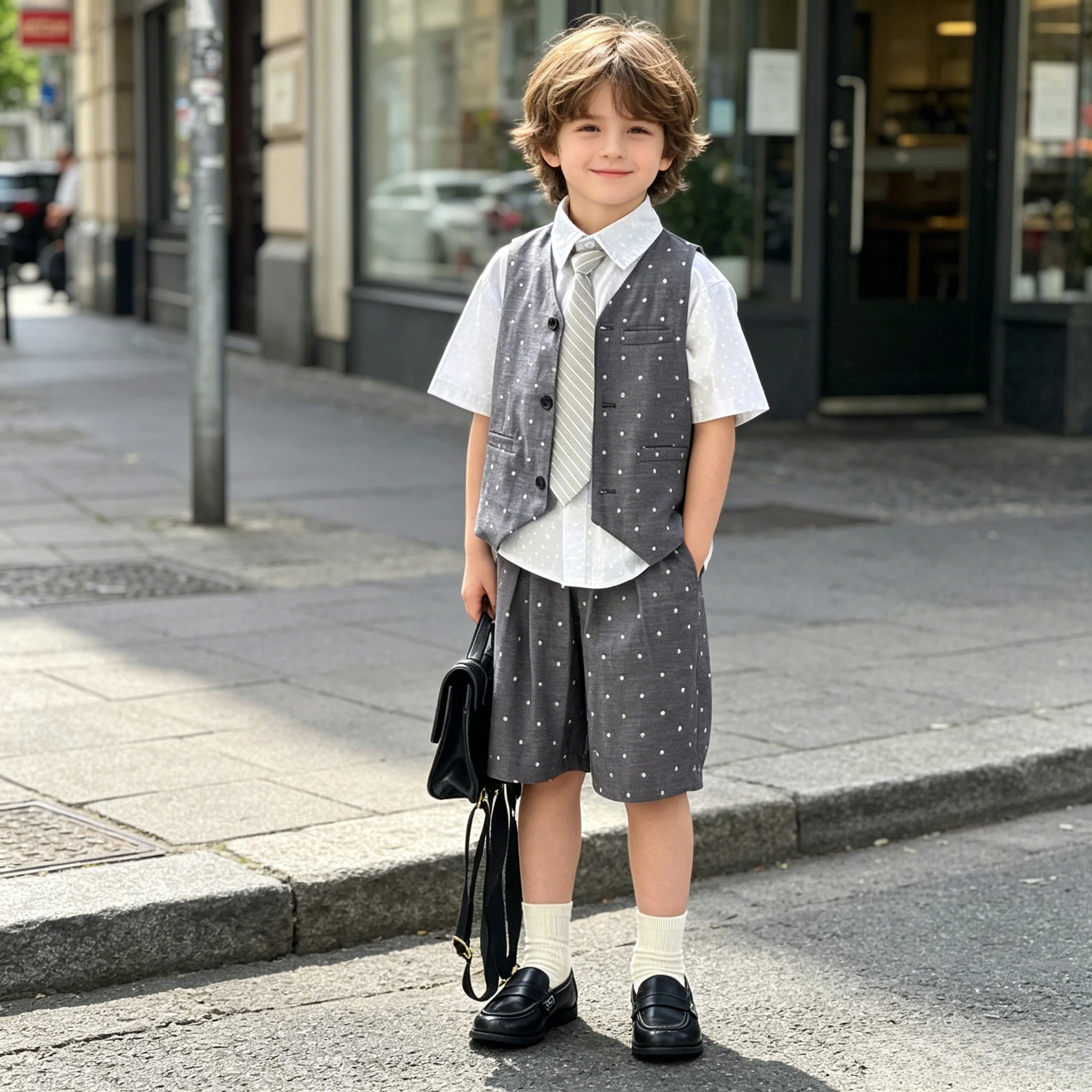 Kids Boys Summer Gentleman Suit Polka Dot Vest Shirt Shorts Set Birthday Party Photo Shoot Family Gathering Formal Casual Wear