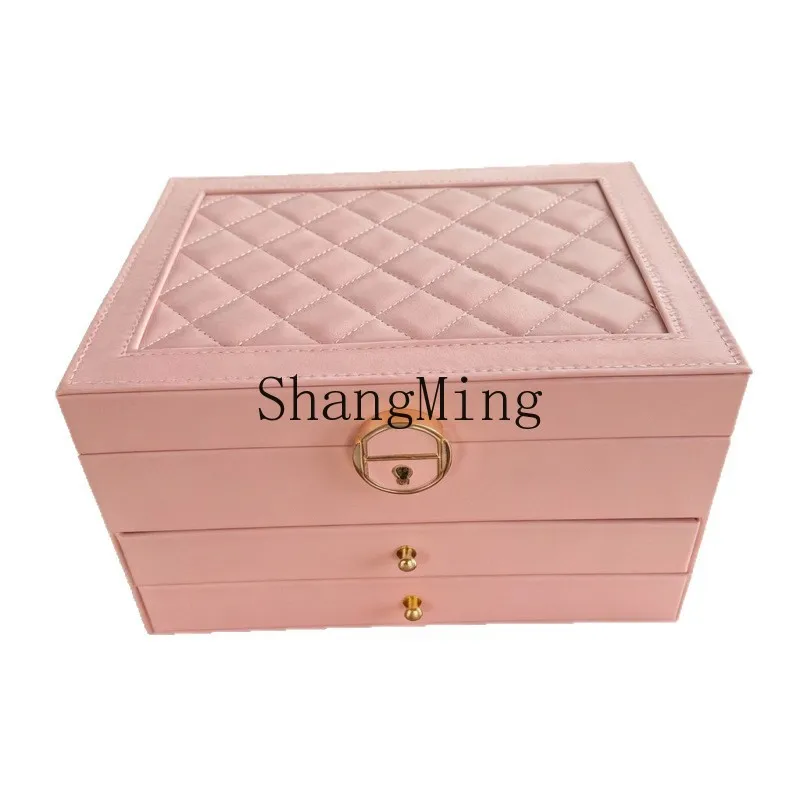 

DSA Jewelry Storage Box Rhombus Leather Multifunctional Necklace Ring Large Capacity Storage