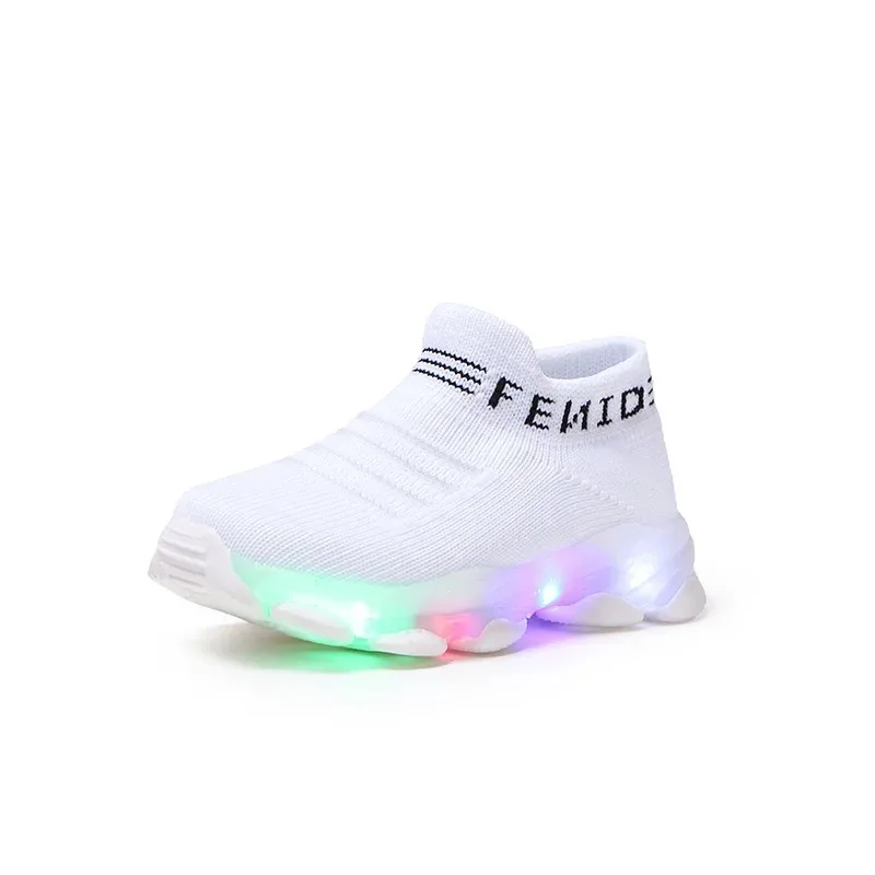 Sneakers Children Baby Girls Boys Letter Mesh Led Luminous Socks Sport Run Sneakers Shoes Sapato Infantil Light Up Shoes