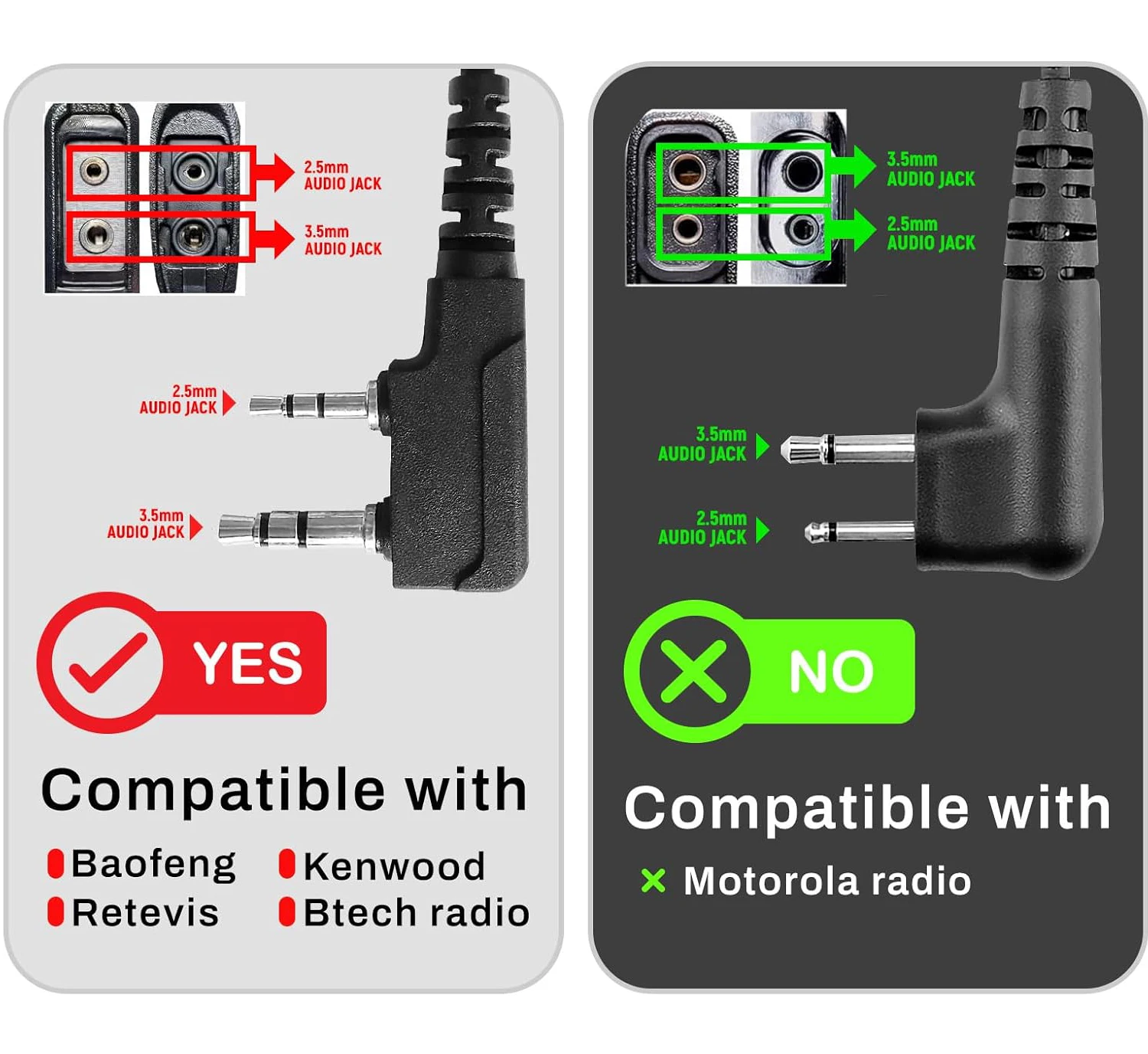 سماعة أذن YiNiTone EAP-1B على شكل حرف G مع PTT أسود، 2 دبوس لـ Kenwood TK-2107/3107 وBaoFeng UV-5R/888S