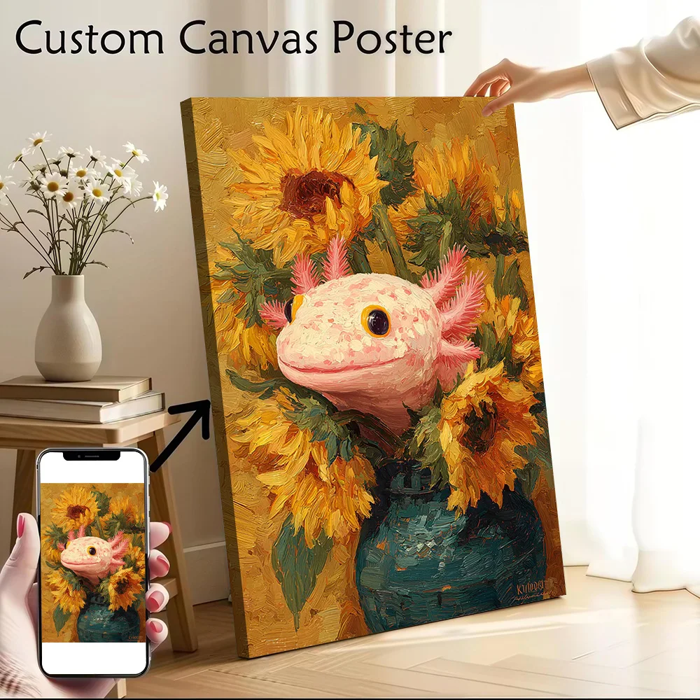 Axolotl in Sunflowers Painting Canvas Wall Art Poster Custom Wall Paintings Personalized Photo Printing for Wand Deko Bedroom