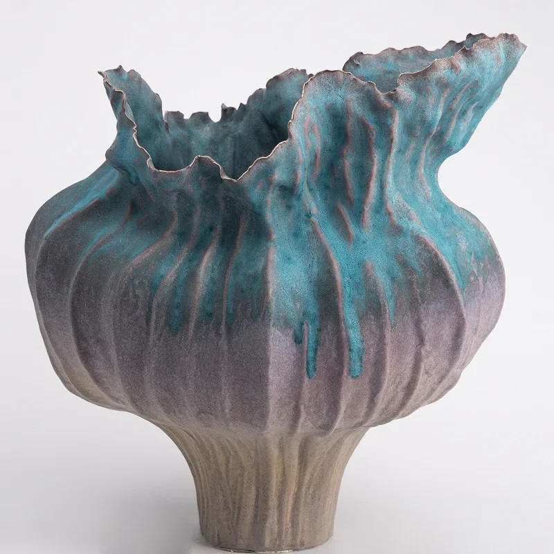 Simple wabi sandy wind blue river ceramic vase home model room high temperature kiln change tea room dining table flower utensil