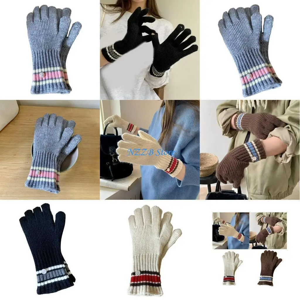 T21F قفازات حرارية محبوكة أنيقة كاملة الأصابع قفازات شتوية دافئة كاملة الأصابع #1