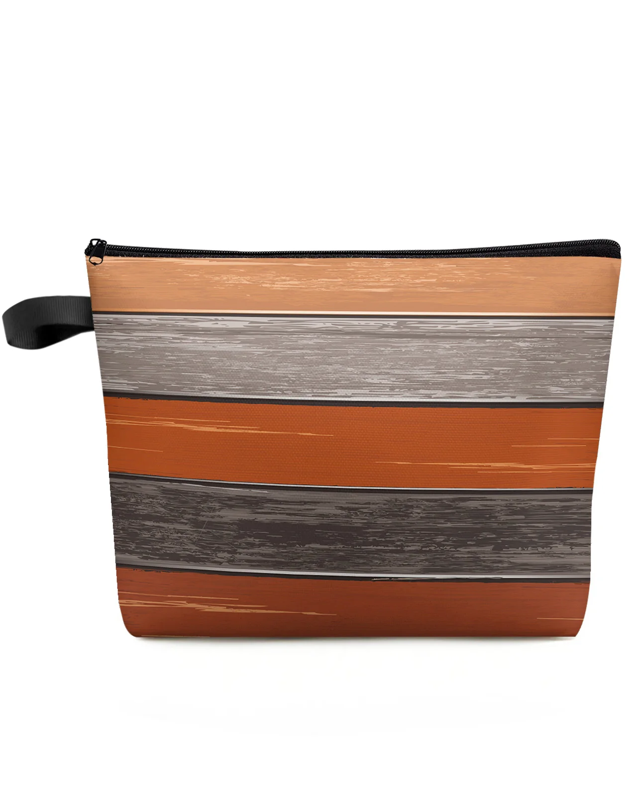 Vintage Farm Barn Wood Grain Orange Makeup Bag Pouch Travel Essentials Women Cosmetic Bags Toilet Organizer Storage Pencil Case