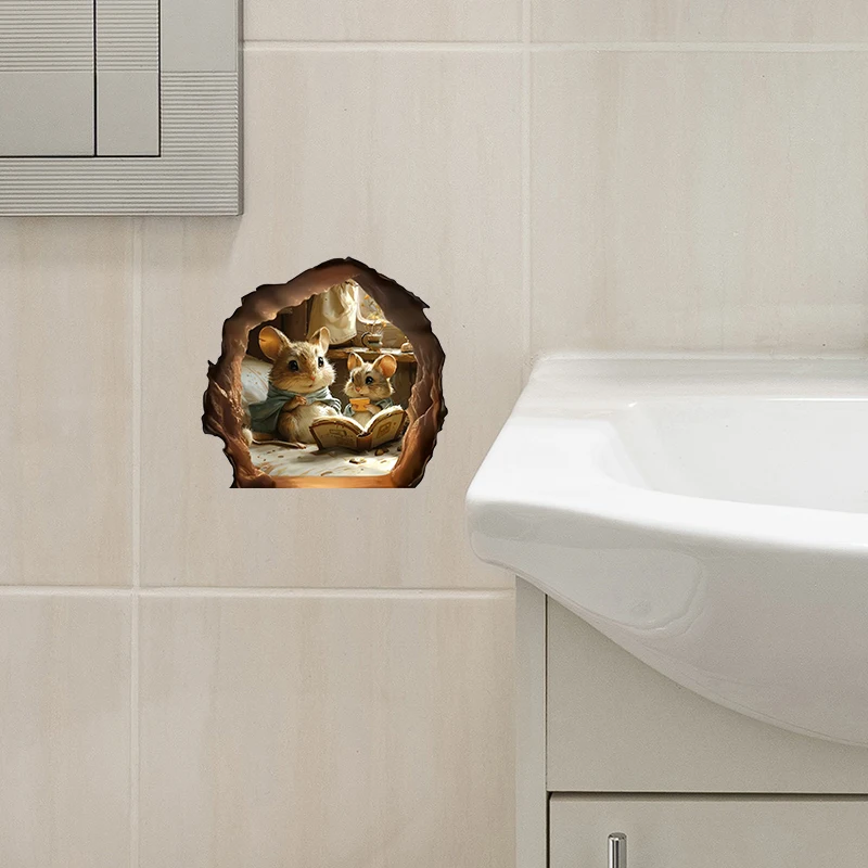 Rat Holes Mouse Reading Wall Stickers Stair Corner Stickers Suitcases And Decorative Waterproof Vinyl Adhesive Bathroom Stickers