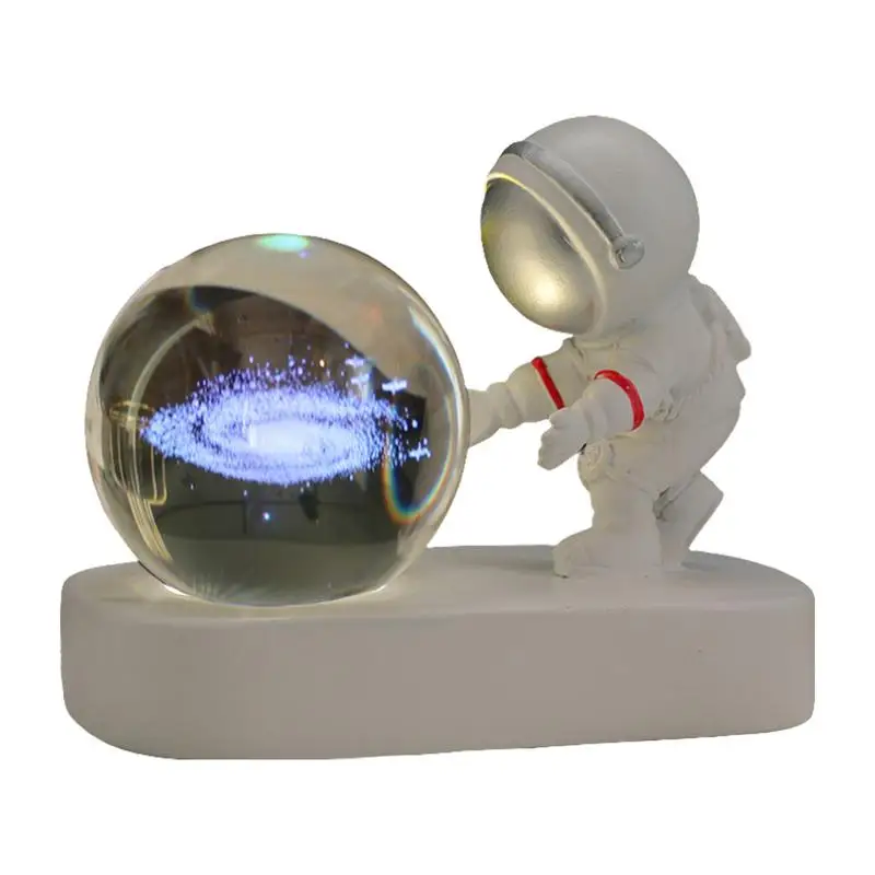 Crystal Ball Night Light 3D Carved Crystal Ball Night Light Creative Astronaut Scuplture USB Rechargeable Crystal Globe With LED