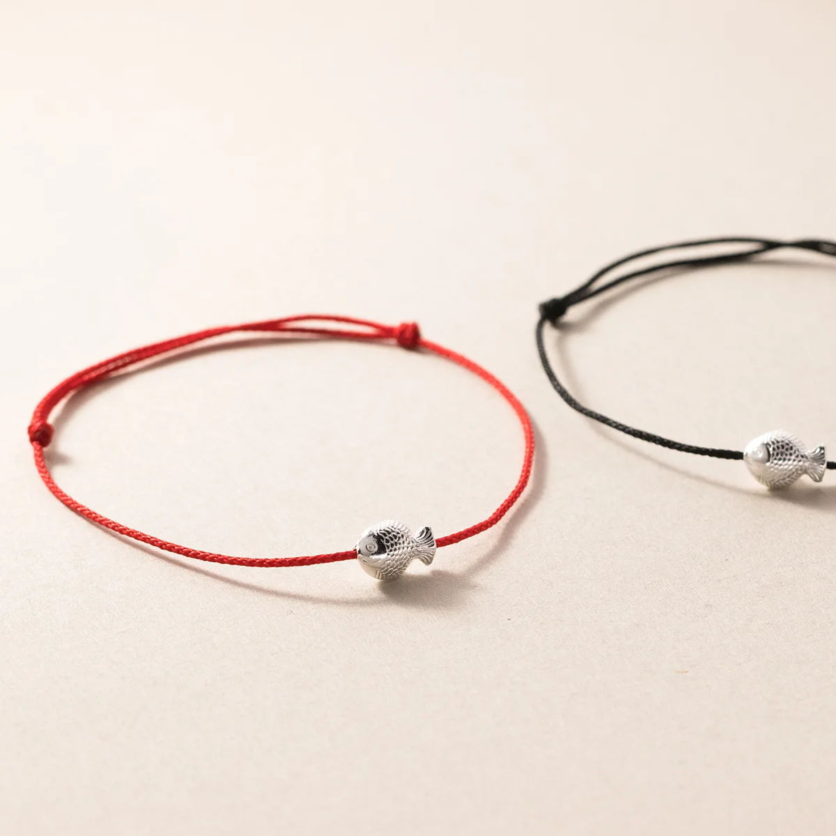 Real 925 Sterling Silver Bracelet For Women Single Fish Red Thread For Hand Rope Red Thread Bracelets Jewelry Accessories Gifts