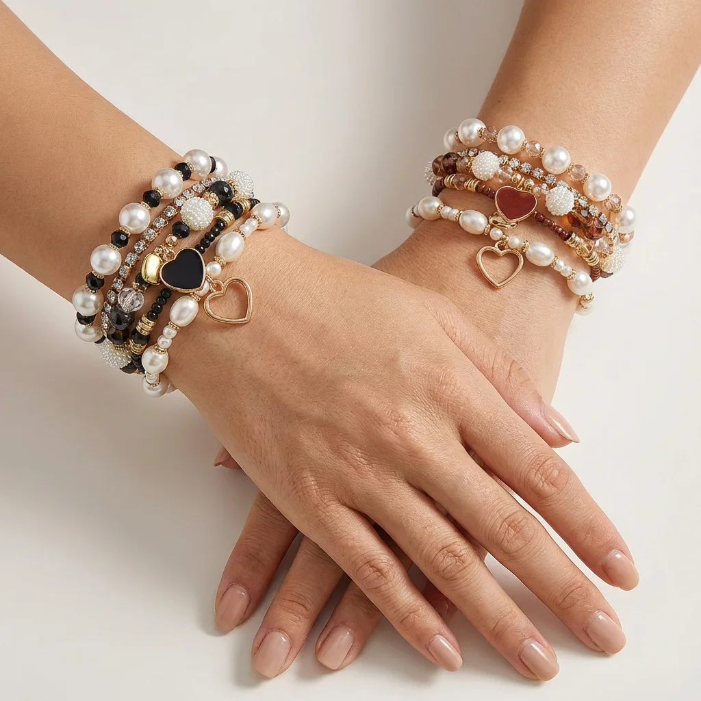 

Luxury Imitation Pearl Bracelet Set for Women Vintage Multilayer Stackable Crystal Beads Boho Y2K Party Jewelry Valentine Gift