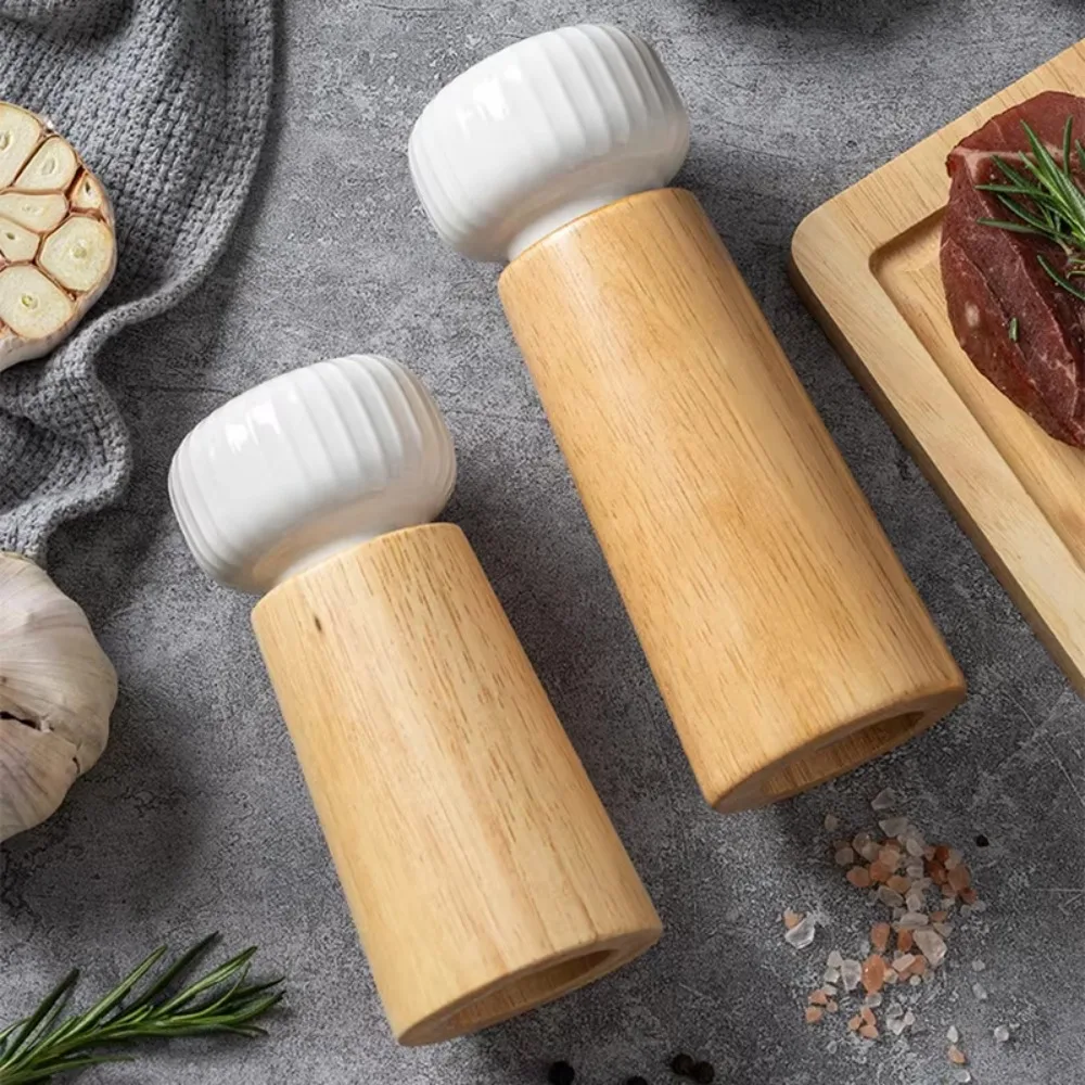 Practical Manual Pepper Salt Grinder Oak Refillable Pepper Salt Grinding Bottle Nordic Style Ceramic Core Pepper Mill Restaurant