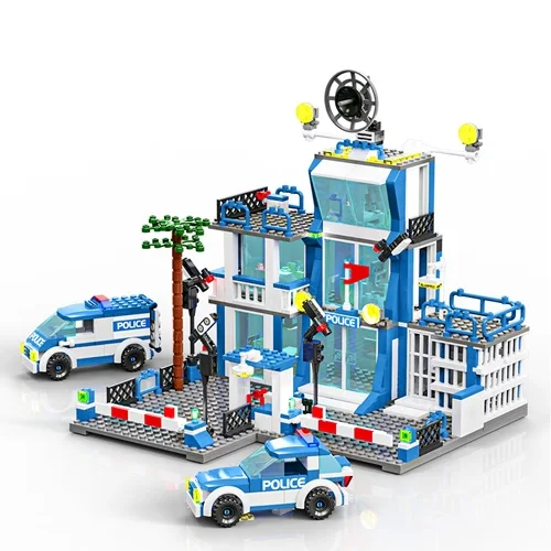 

Новый набор из 826 деталей: синий полицейский участок, городская полиция, городская сцена с двумя полицейскими машинами и аксессуарами. Подарки на день рождения для мальчиков и девочек.