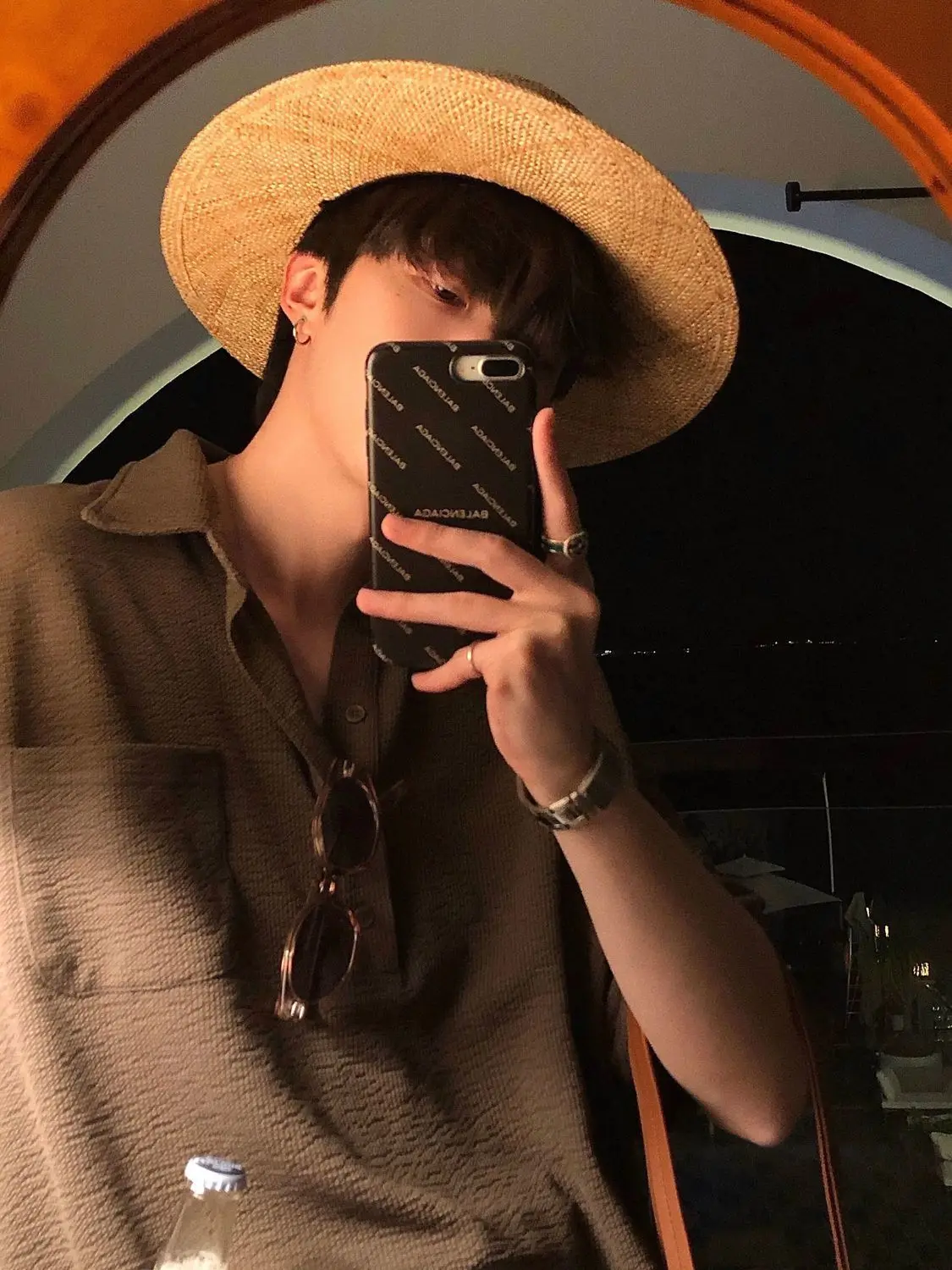 Men's Summer Solid Color Waffle POLO Neck Short Sleeve T-Shirt Trend Loose Casual Lapel