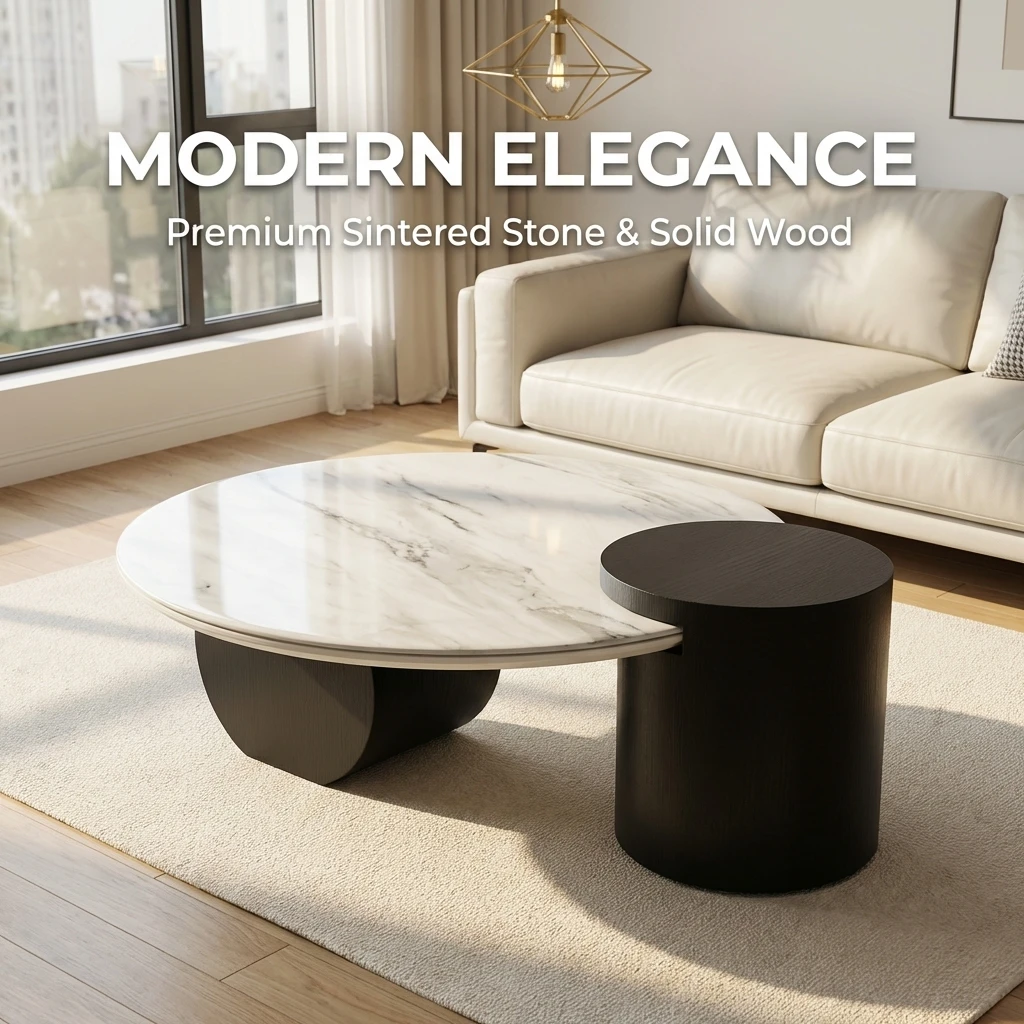 #Modern Two-piece Design, Coffee Table, Wooden Board, Glossy Paint, Easy To Clean, Durable