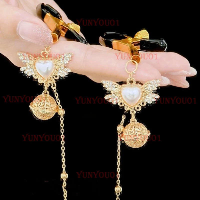 Angel Wings Bell Metal Clip Pearl Chain Adjustable Size Niche Original