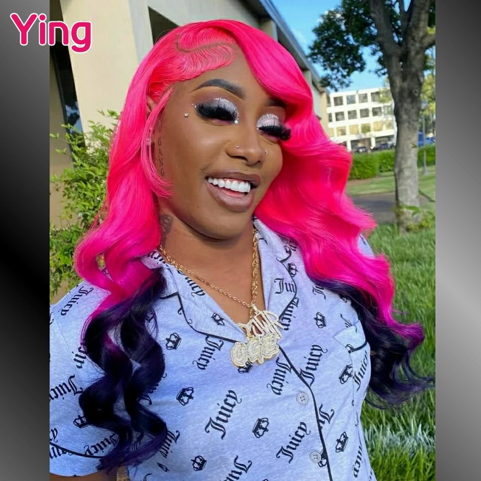 

Rose Pink 13x4 13x6 Body Wave Lace Front Wig Pre Plucked Omber Purple Colored Lace Frontal Wig Human Hair Wigs For Women 200%