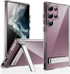 Kickstand Clear Phone Case for Samsung Galaxy S25 S24 Ultra Plus S23 S22 Mil-Grade Shockproof Bumper Back Cover with Metal Stand