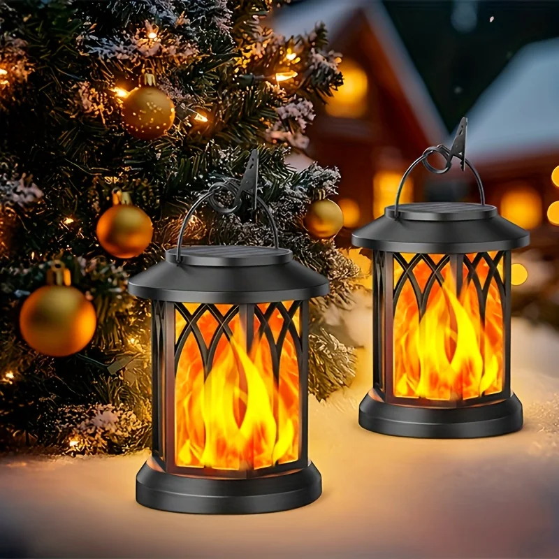 

Solar Lantern Outdoor Lights 2 Pack Flickering Flameless Solar Lamp Waterproof Hanging Lantern for Yard Patio Path Garden Decor