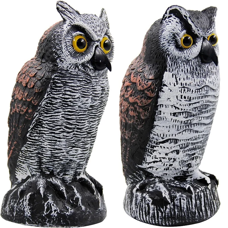 2 Pack Fake Owl Bird Scarecrow Decoy, Plastic Deterrents, Halloween Decoration, Nature Enemy Pest Repellent for Outdoor Garden