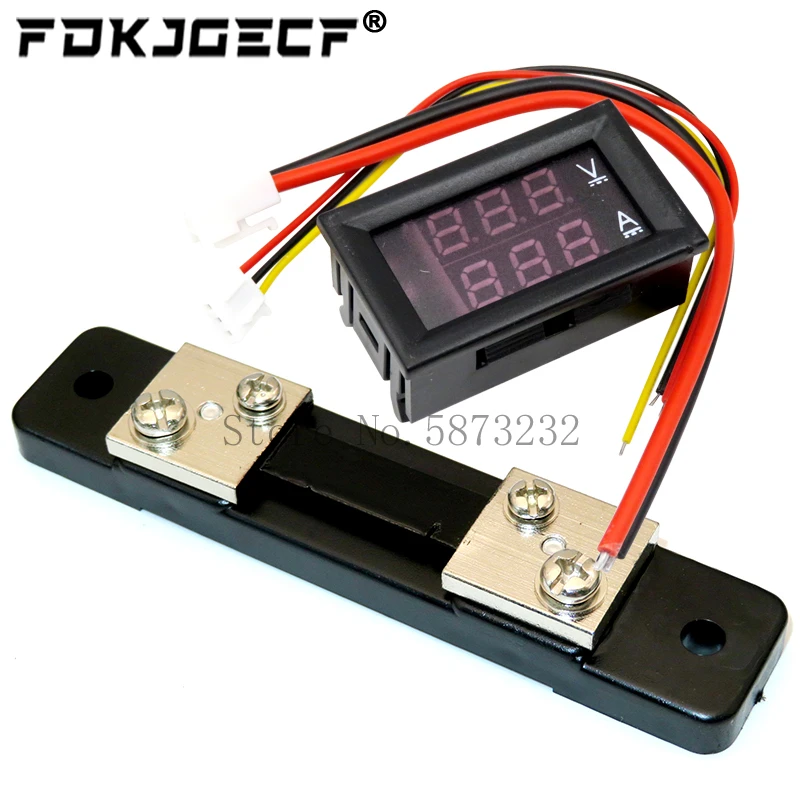 Mini voltímetro Digital amperímetro DC 0-100V 50A Amp Volt medidor de corriente Detector Tester 0,28 "Dual LED Display Gauge + Shunt