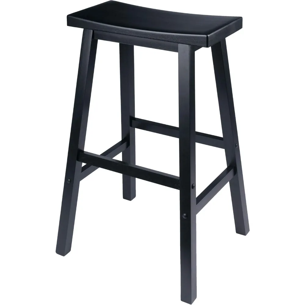 Satori Saddle Seat Bar Stool, 29in, Black Finish, Solid Wood, Transitional Style