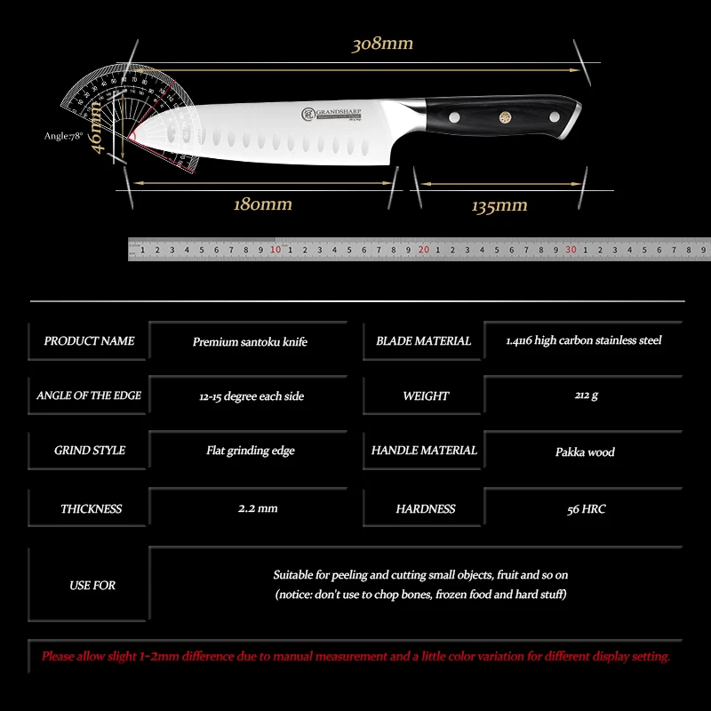 Japoński nóż Santoku 1.4116 wysokowęglowa ze stali nierdzewnej profesjonalny szef kuchni do gotowania narzędzie kuchenne Sashimi krojenie na czarno