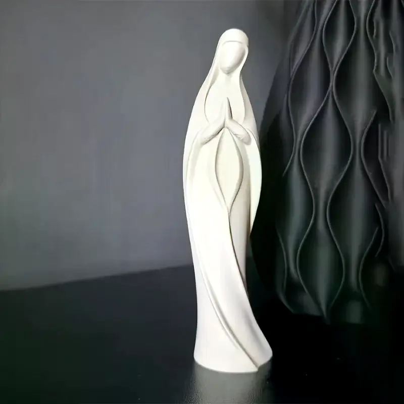 3D Printed Praying Mary Statue Minimalist Blessed Mother Ornament Scratch Resistant Plastic