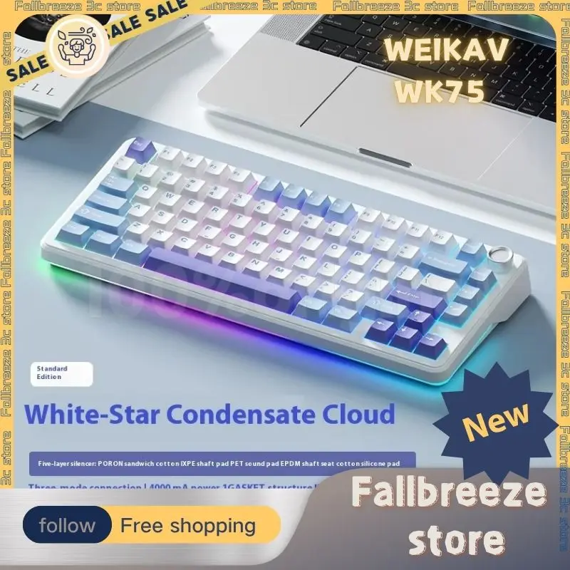 Weikav WK75 Mechanical Keyboard Tri Mode 4000mAh Wireless With Screen Gaming Keyboard RGB Hot Swap Keyboard PC Accessory Custom