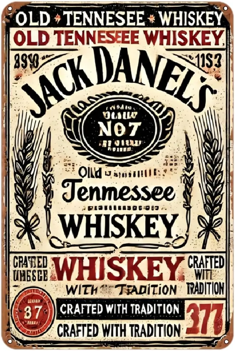 Vintage Old Tennessee Whiskey No.7 Metal Sign Print, Retro Bar Pub Decor Tin Sign, Aesthetic Room Decoration for Home Bedroom